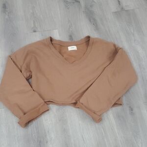 Joah Brown Cropped V-Neck Sweatshirt OS In Camel Very Gently Used